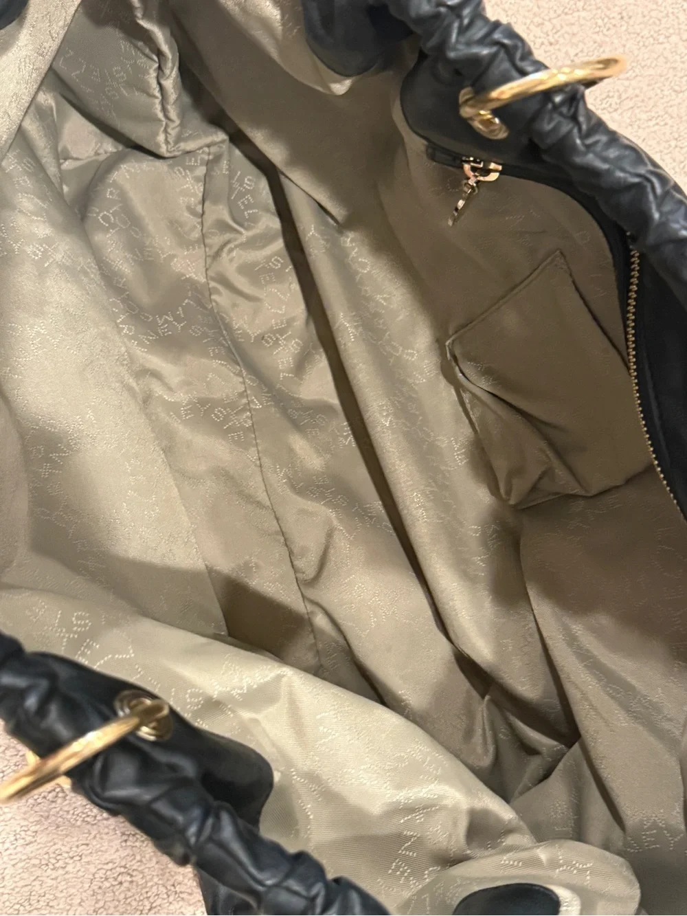 Stella McCartney Black Gathered Drawstring Tote with Gold Hardware - Picture 4 of 8